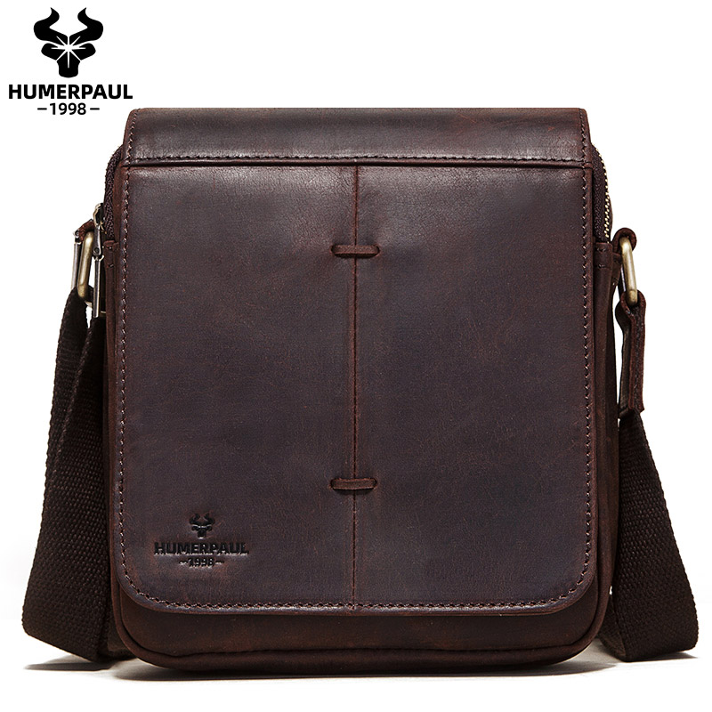 Luxury Bags For Men Brands - 빈티지 크레이지 호스 가죽 남성 메시지