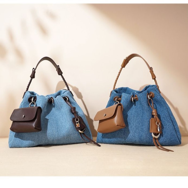 Luxury Bags Denim - JIAERDI 하이 스트리트 데님 버킷 백