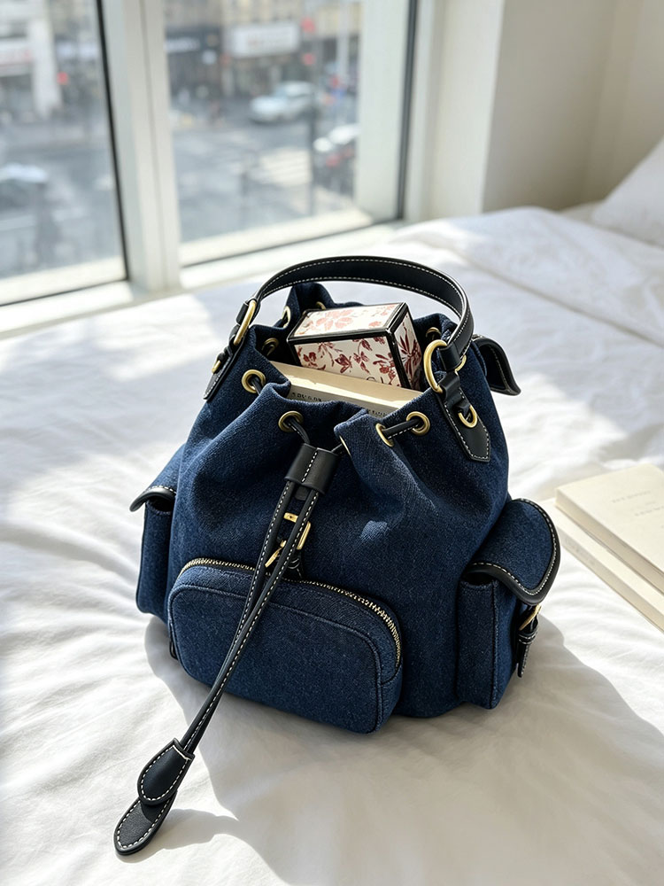 Luxury Bags Denim - 데님 블루 여성용 백팩 2026 신상