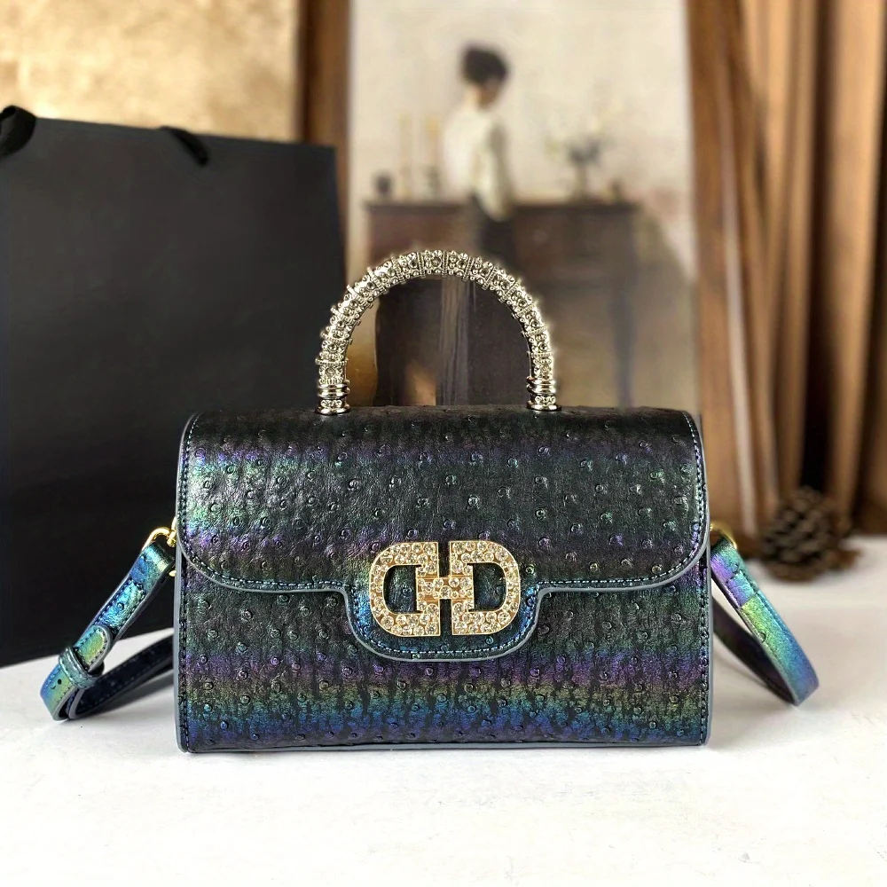 Luxury Bags Lv - 고급 타조 무늬 다이아몬드 장식 여성
