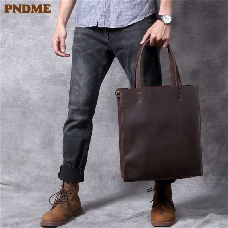 빈티지 정품 가죽 남성 핸드 토트 백 간단한 미친 말  - Luxury Bags For School 리뷰 및 가격