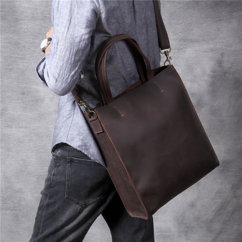 빈티지 정품 가죽 남성 핸드 토트 백 간단한 미친 말  - Luxury Bags For School 리뷰 및 가격