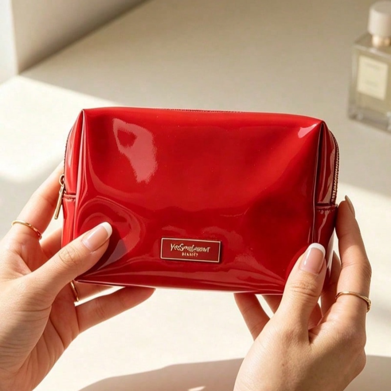 YSL BEAUTE 레드 인조 가죽 메이크업 가방, 골 - Luxury Bags Leather 리뷰 및 가격