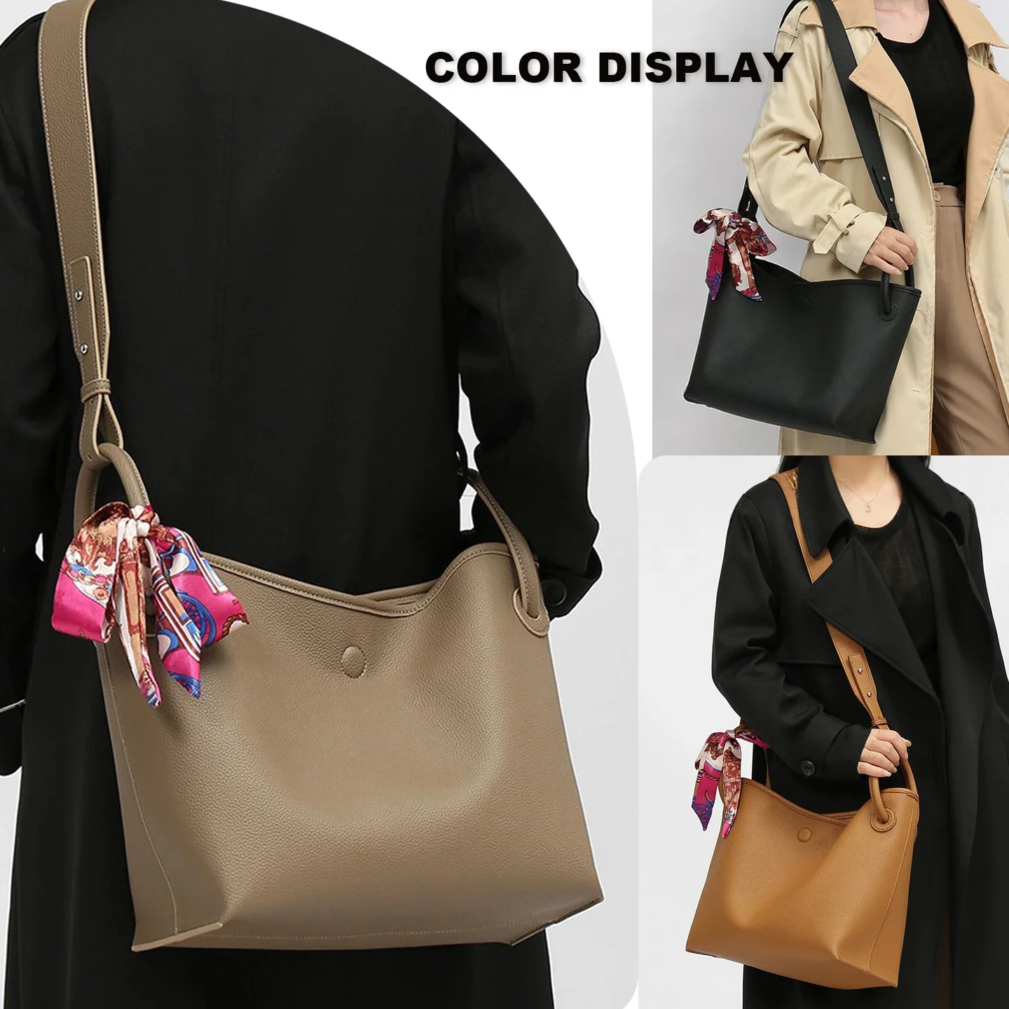 라이트 럭셔리 고급 여성용 토트백 PU 가죽 솔리드 컬 - Luxury Bags Leather 리뷰 및 가격